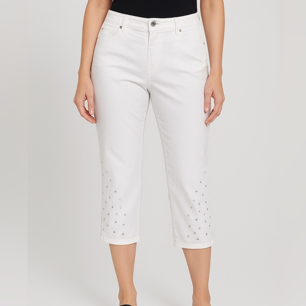 Attyre Ivory Ankle Jeans with Embellishments